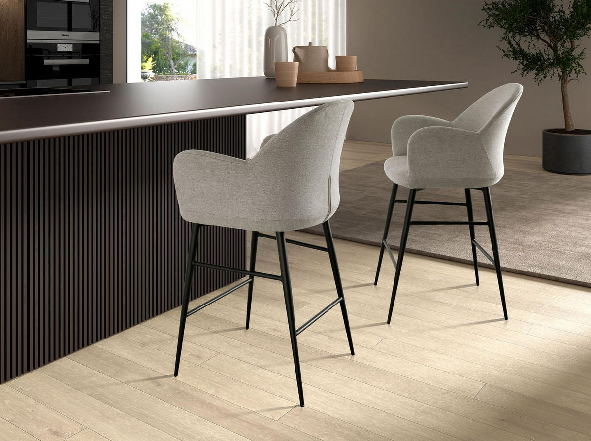 BARHOCKER aus hellgrauem Stoff - Hellgrau, Textil/Metall (56/96/55cm) - ANGEL CERDA