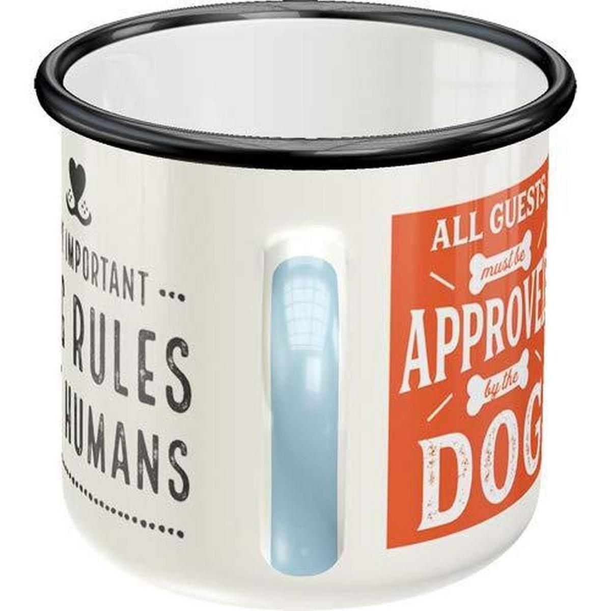 EMAILLE-BECHER 360 ml Pfotenschild Dog Rules - Hellrot/Weiß, Metall (0.36L) - Nostalgic-Art