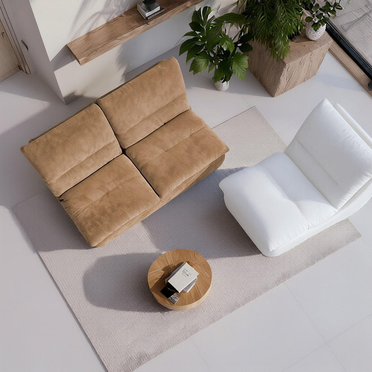 SITZGARNITUR Nuvia Sofa und Sessel Sand und Weiß - Sandfarben/Weiß, Textil (160/73/100cm) - COCO Living