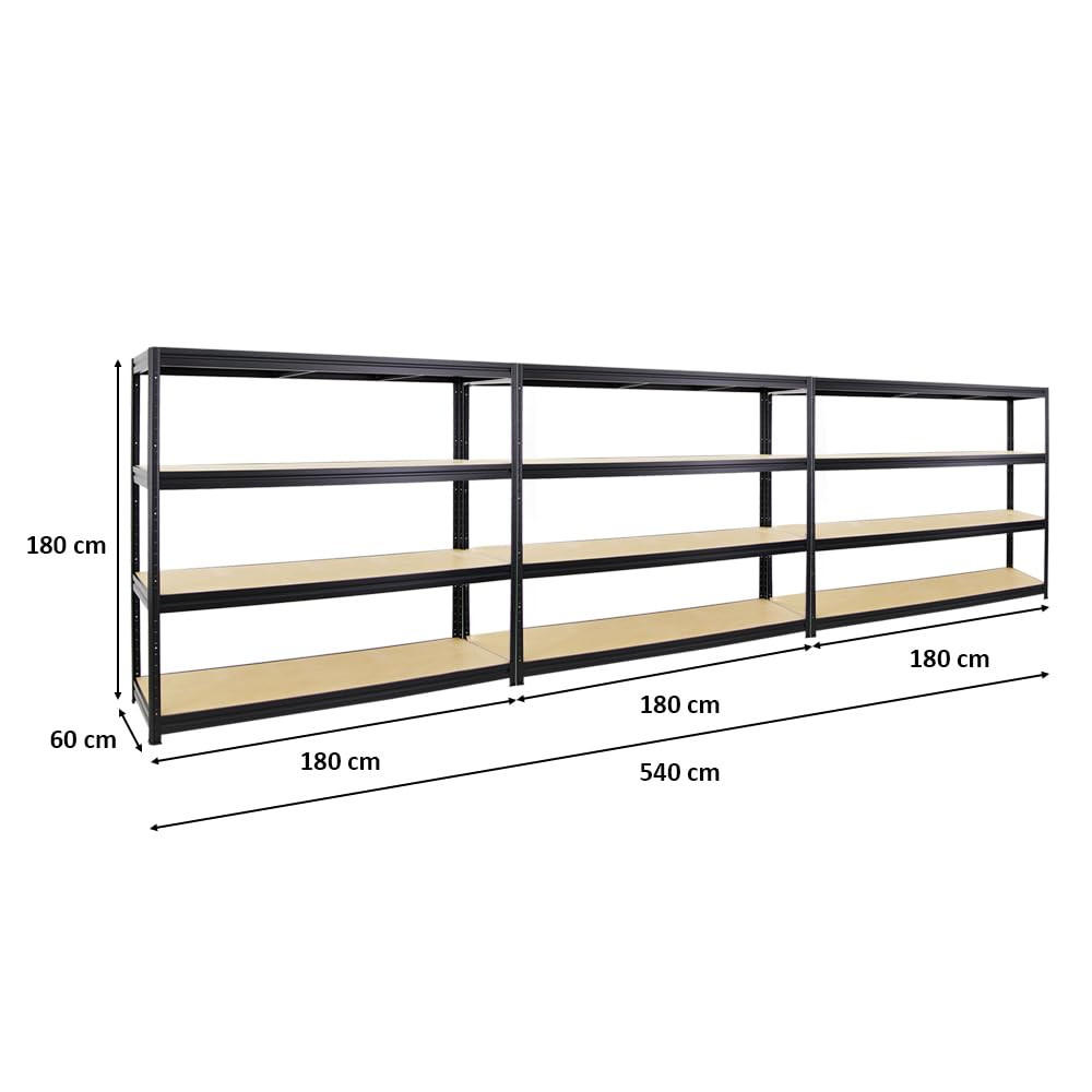 SCHWERLASTREGAL Dino 3er-Set mit 3x 180x180x60 cm Fachlast 500 kg Schwarz - Schwarz, Metall (540/180/60cm) - PROREGAL