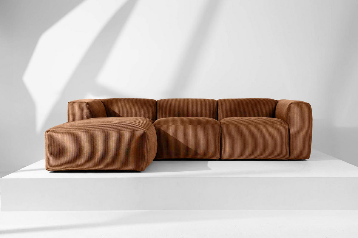 ECKMODULSOFA-LINKS BUFFO mit extrem weicher und bequemer Sitzfläche, Kordstoff, ore - Orange, Textil (297/180cm) - KONSIMO®
