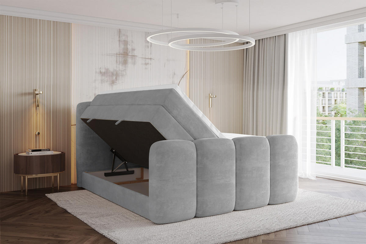 BOXBETT mit Matratze H3|H4 - NINA-Z KING - 120x200 cm - Hellgrau - Hellgrau, Holzwerkstoff (120/200cm) - ALTDECOR