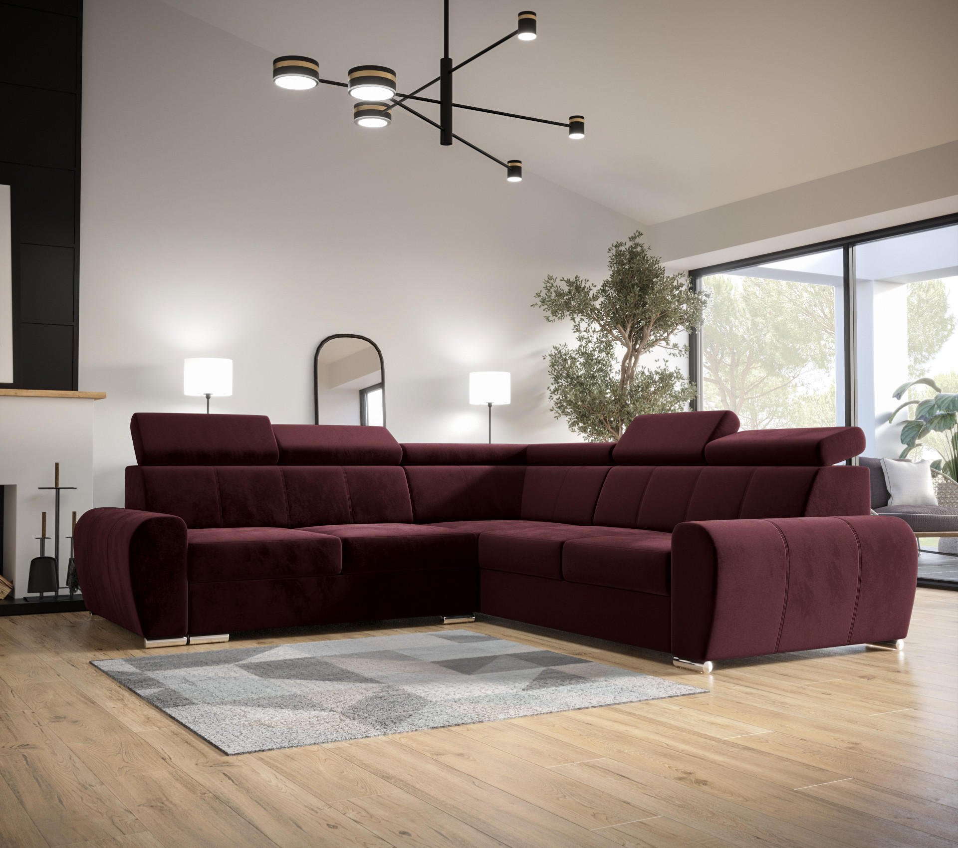ECKSOFA APOLLO,mit Schlaffunktion und Bettkasten, Farbe: Braun, Velourstoff, Ottomane Rechts - Braun, Textil (255/255cm) - O-Sofa