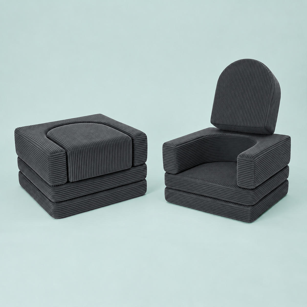 KINDERSOFA Anthrazit modular 10-tlg. - Anthrazit, Kunststoff/Textil (108/32/50cm) - Relaxdays