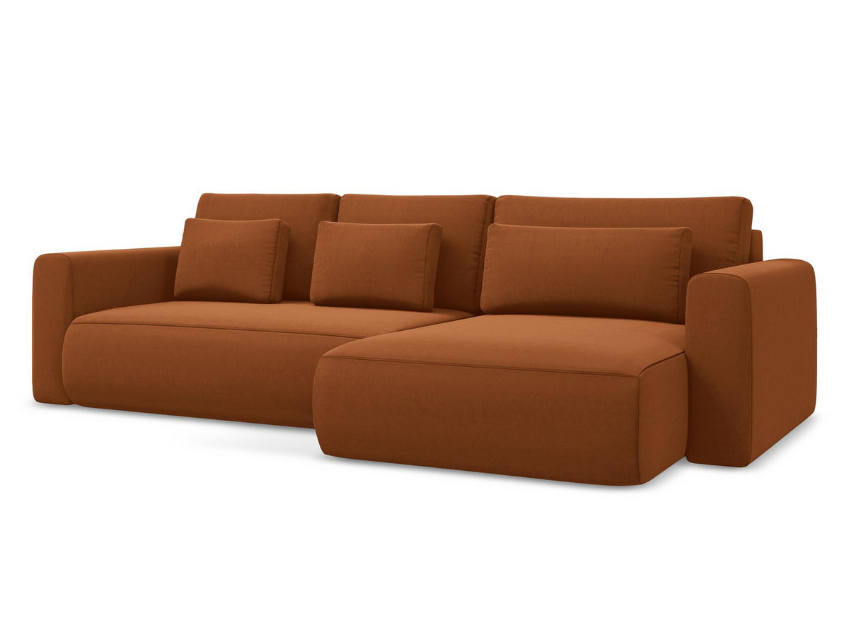 ECKSOFA mit Schlaffunktion Samt Stoff Orange - Terra cotta/Schwarz, Kunststoff/Textil (278/149cm) - Makamii