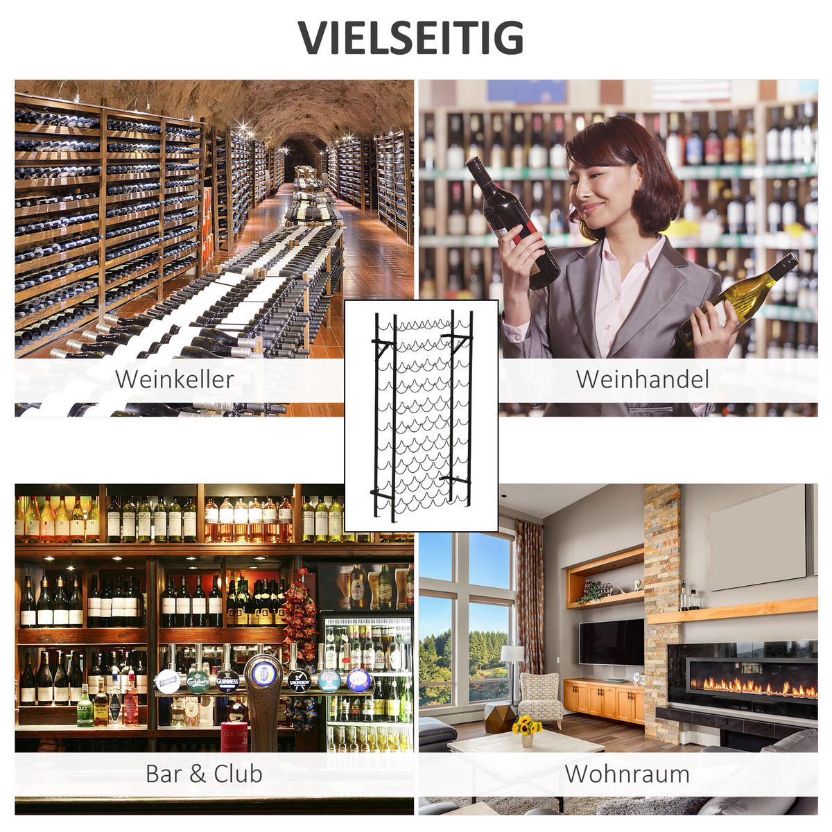 WEINREGAL, Eisen, Stahl, Schwarz - Schwarz, Metall (205/118/63cm) - HOMCOM