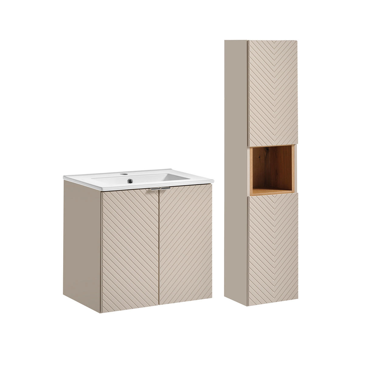 BADMÖBEL 60cm Manoa 2er-Set Kaschmir - Holz - Beige, Holzwerkstoff (60/59/40cm) - Petits-meubles