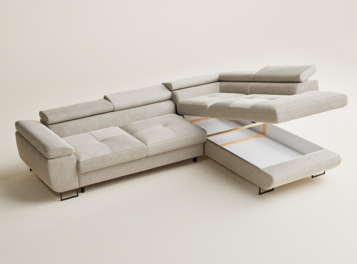 ECKSOFA Concord Beige Chenille-Stoff - Rechts Seite - Beige/Schwarz, Holz/Holzwerkstoff (277/203cm) - Maison de Reve