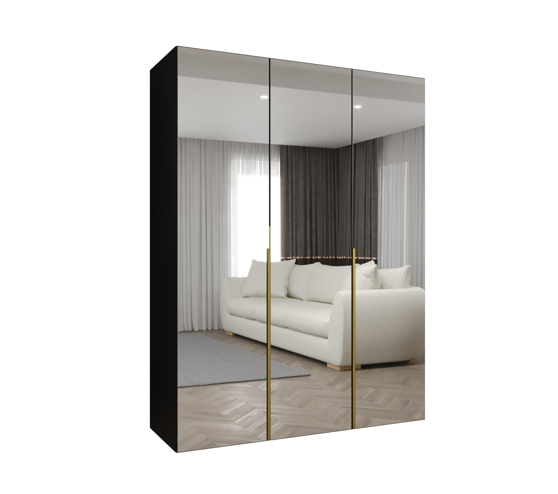 Abiks Möbel Drehtürenschrank Schwarz, Gold 150x202x52 cm