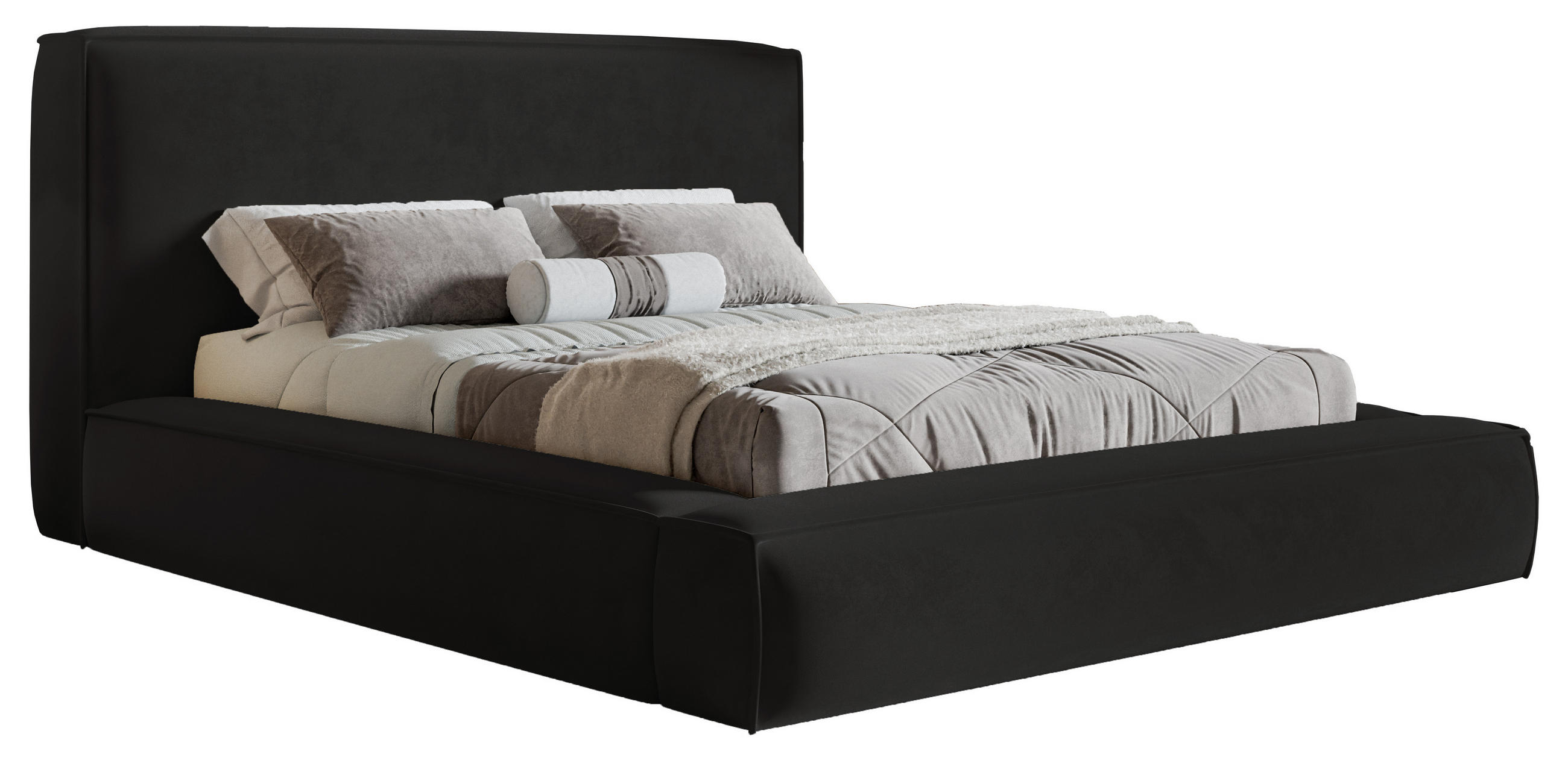 POLSTERBETT 140x200 Karano, Dicker Schaum, Bettkasten, Samt, Schwarz - Schwarz, Holz/Textil (140/200cm) - Emporius