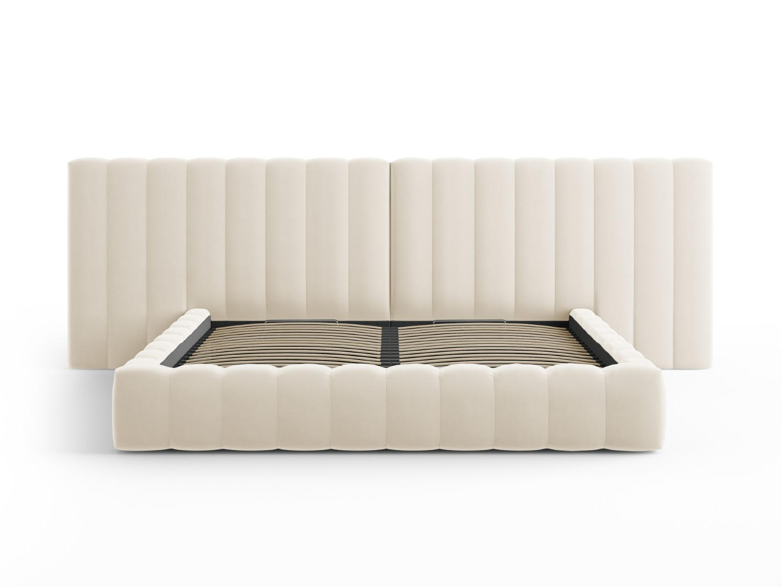 BETT mit Bettkasten und Doppelkopfteil Kelp aus Samt leichtes beige 200x200cm - Beige, Textil (200/200cm) - Micadoni