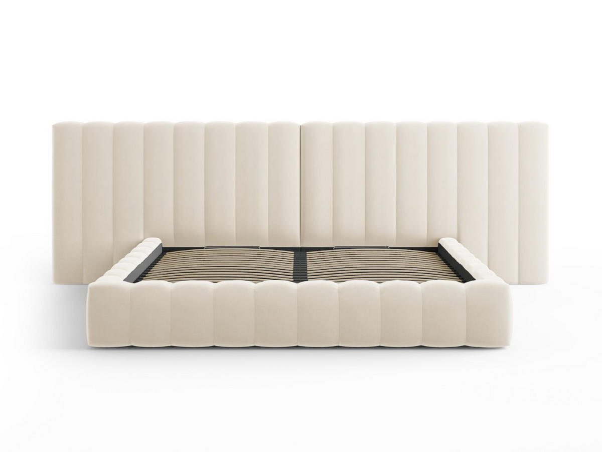 BETT mit Bettkasten und Doppelkopfteil Kelp aus Samt leichtes beige 200x200cm - Beige, Textil (200/200cm) - Micadoni