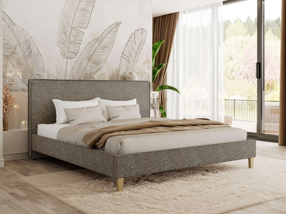 ČALÚNENÁ POSTEĽ LUMARO CLASSIC 140/200 - Sivá Štruktúrovaná látka - Matrac Foam - sivá/jadrový buk, drevo/textil (140/200cm) - MKS