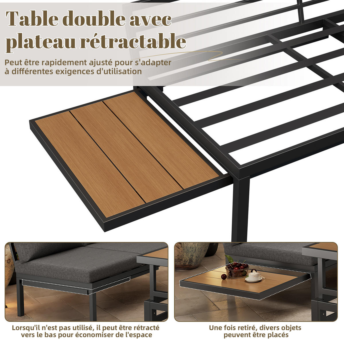 GARTENMÖBEL-SET Outdoor 5-tlg. Grau - Grau, Metall - ComfortXL