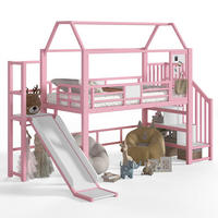 HOCHBETT 90/200cm mit Rutsche, LED/Treppe, Metall, Rosa - Rosa, Metall (90/200cm) - LVHOM