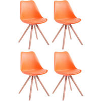STUHL 4er Set Lederlook orange - Eukalyptusholzfarben/Orange, Holz/Textil (48/83/56cm) - CLP