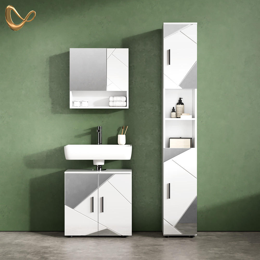 Thumbnail - Livinity® Badmöbel-Set, Weiß Hochglanz, Holzwerkstoff, 7 Fächer, Rechteckig, 60x60x59 cm, Badezimmer, Badmöbelsets & Bad...