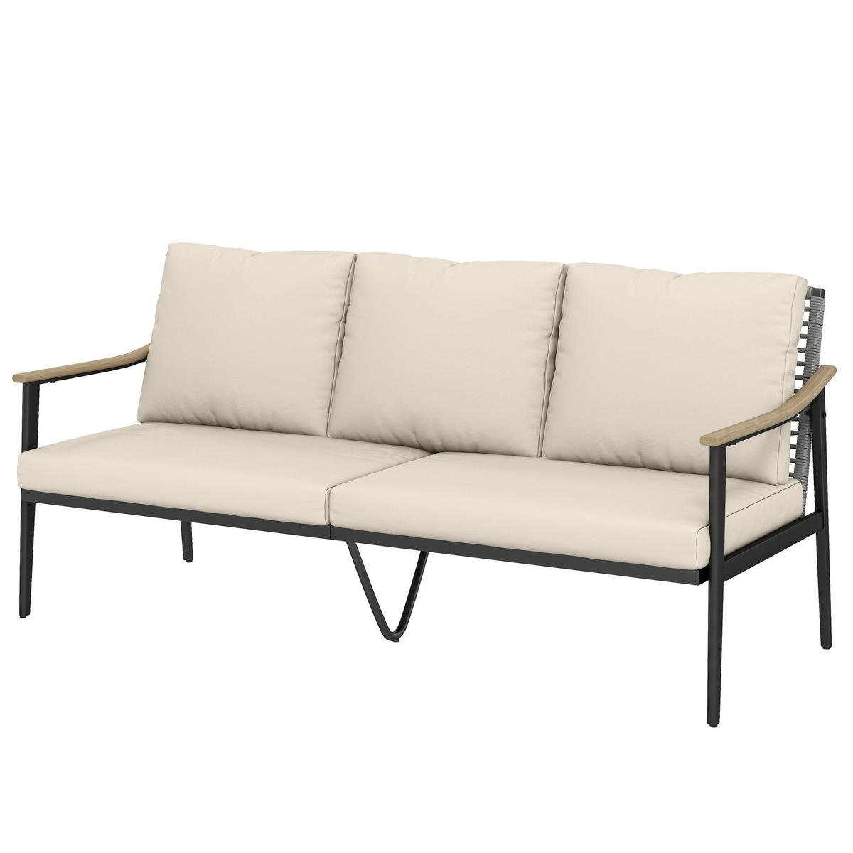 GARTENSOFA 3-Sitzer DE-06775 mit abnehmbaren Kissen Khaki - Taupe, Kunststoff/Metall (75/78/176cm) - ComfortXL