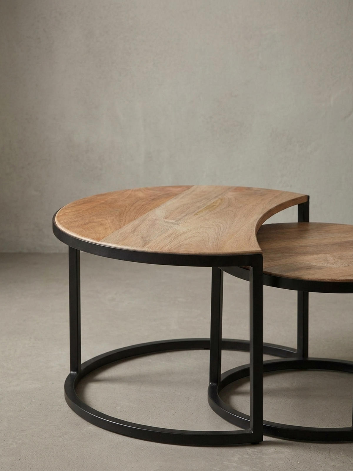 COUCHTISCH 2er Set Holz Metall Industrial Handgefertigt ESINO, Beige 60x41x41 cm - Beige/Schwarz, Holz/Metall (41/60/41cm) - KADIMA DESIGN