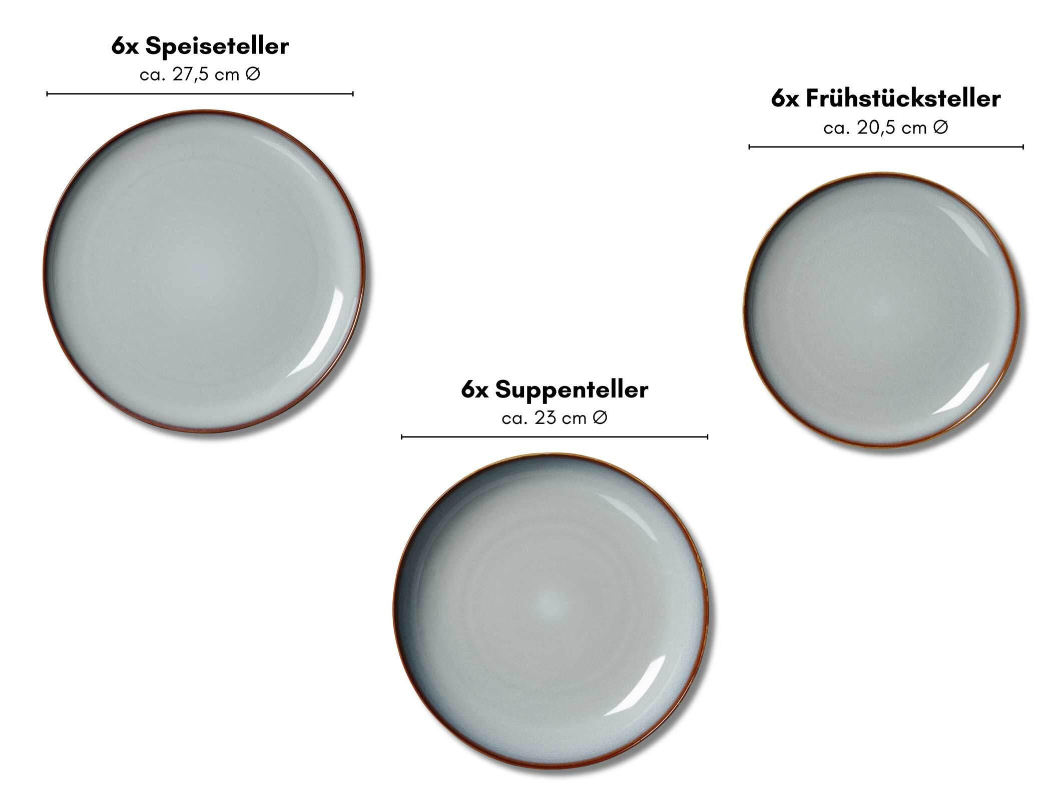 TELLER-SET Portofino grau 18er Set - Grau, Keramik (1/1/1cm) - Ritzenhoff Breker