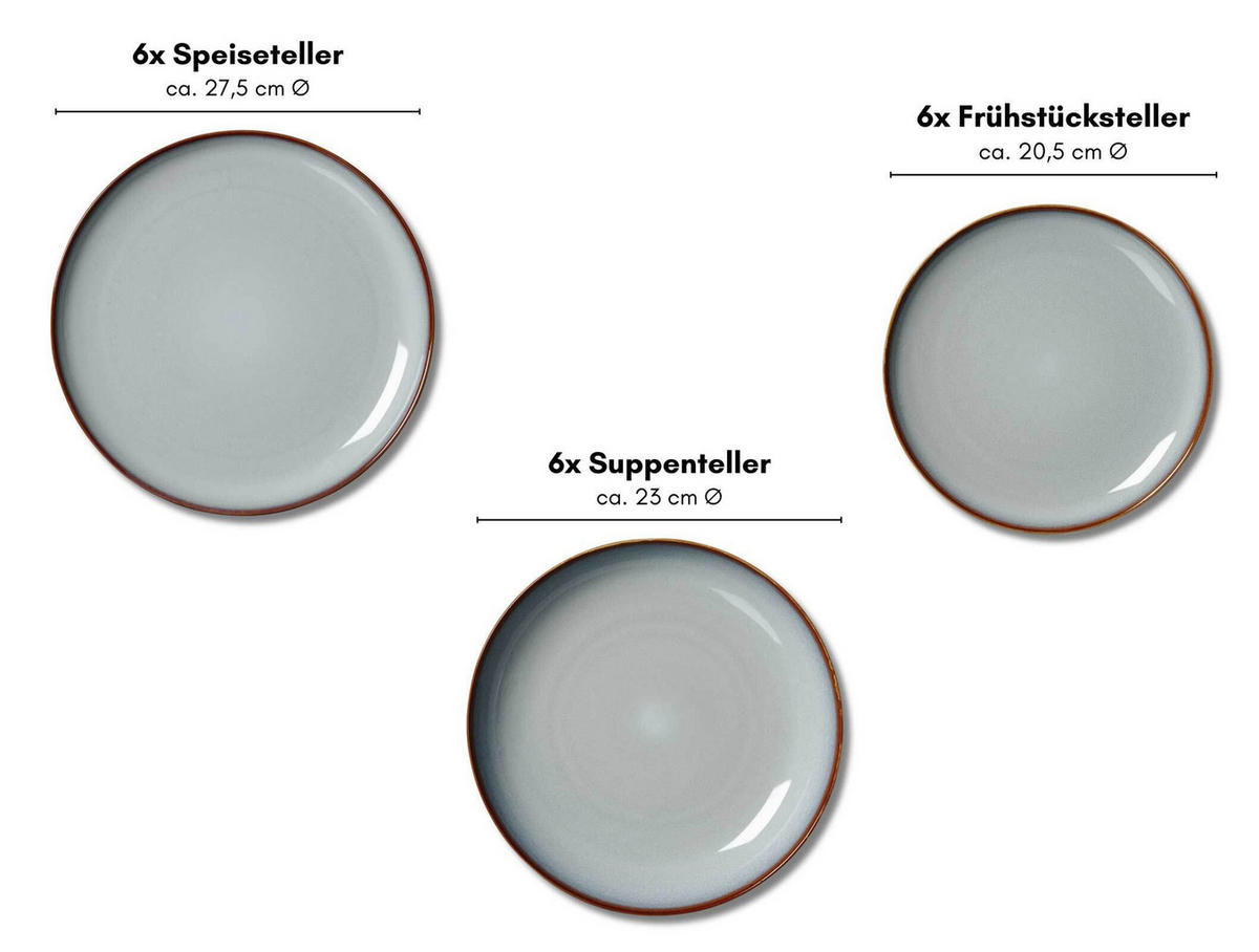 TELLER-SET Portofino grau 18er Set - Grau, Keramik (1/1/1cm) - Ritzenhoff Breker