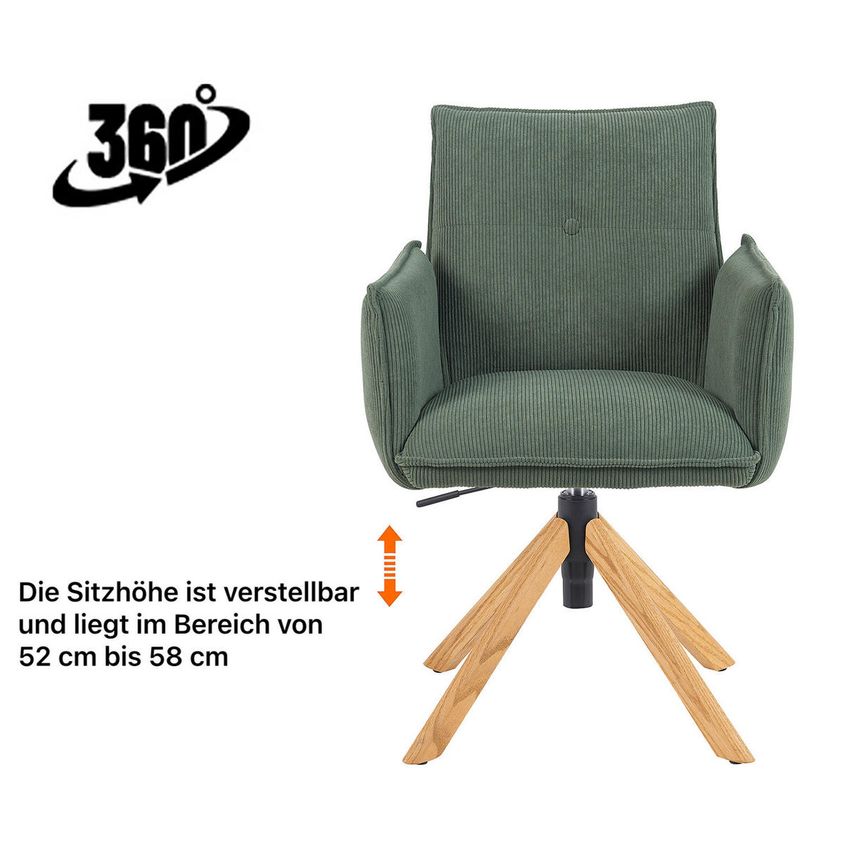 BÜROSTUHL Mika-Leya - Honigeiche/Grün, Eichenholz/Holz (60/89/63cm) - DUBI Möbel