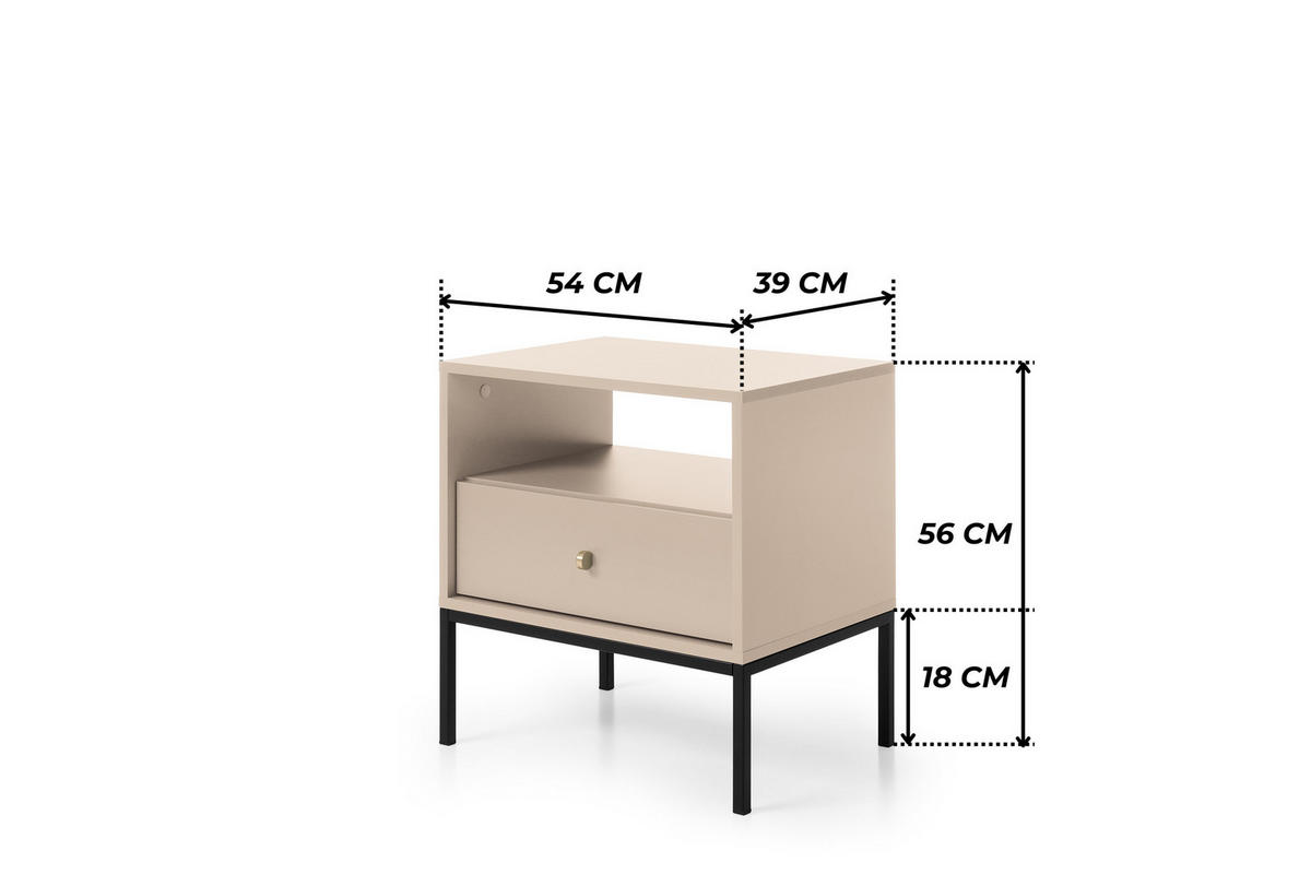 NACHTTISCH BARI SN1SZ (Beige, Goldene Griffe, Schwarzes Gestell, Schublade) - Beige/Goldfarben, Holz/Holzwerkstoff (54/56/39cm) - Ravio