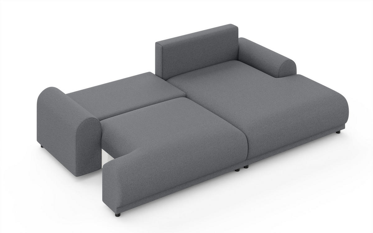 ECKSOFA mit Schlaffunktion, Bettkasten, extrabreite Ottomane rechts, abgerundete Armlehnen, B240/T145/H81 cm, Strukturstoff Dunkelgrau / 21033 - Dunkelgrau/Schwarz, Kunststoff/Textil (240/145cm) - luma-home