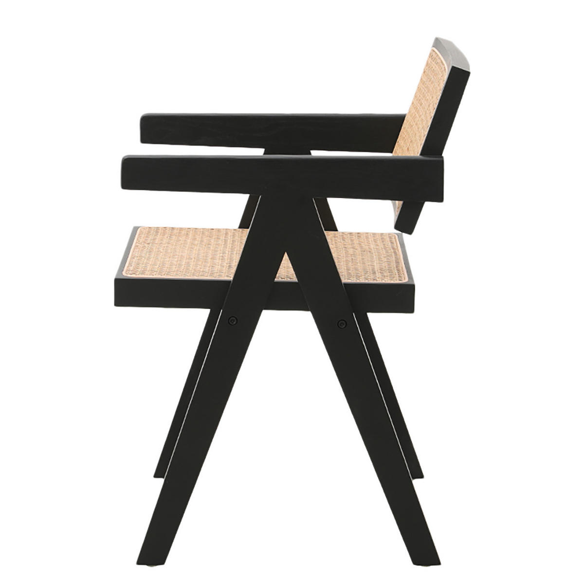 ARMLEHNENSTUHL mit Wiener Geflecht - Eiche massiv - Eschefarben/Schwarz, Holz (51/77/54cm) - home24