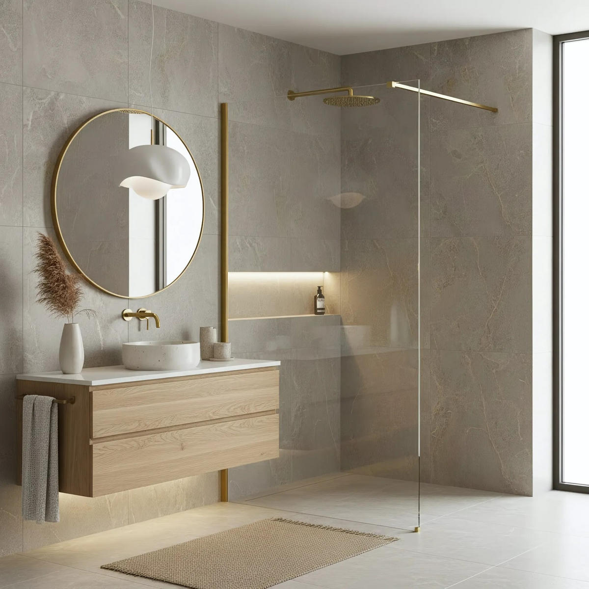 DUSCHWAND Rea Flexi Transparent / Brush Gold 130 - Goldfarben, Glas (120/130/195cm) - REA