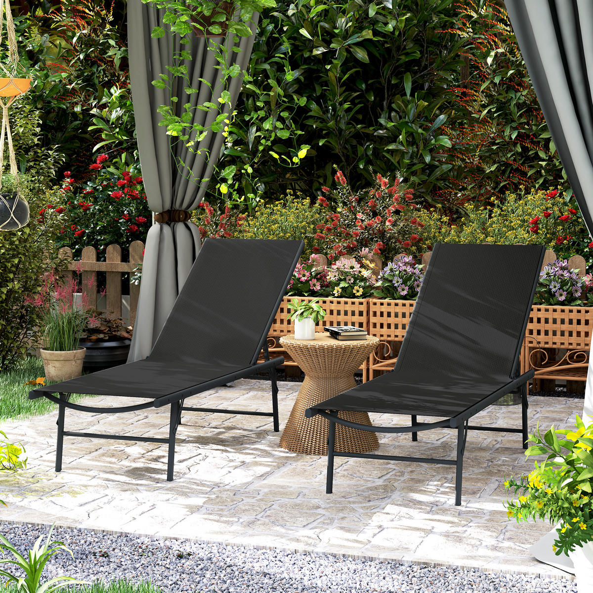 GARTENLIEGE Schwarz 2 Stück - Schwarz, Metall (54/84/164cm) - GiPP