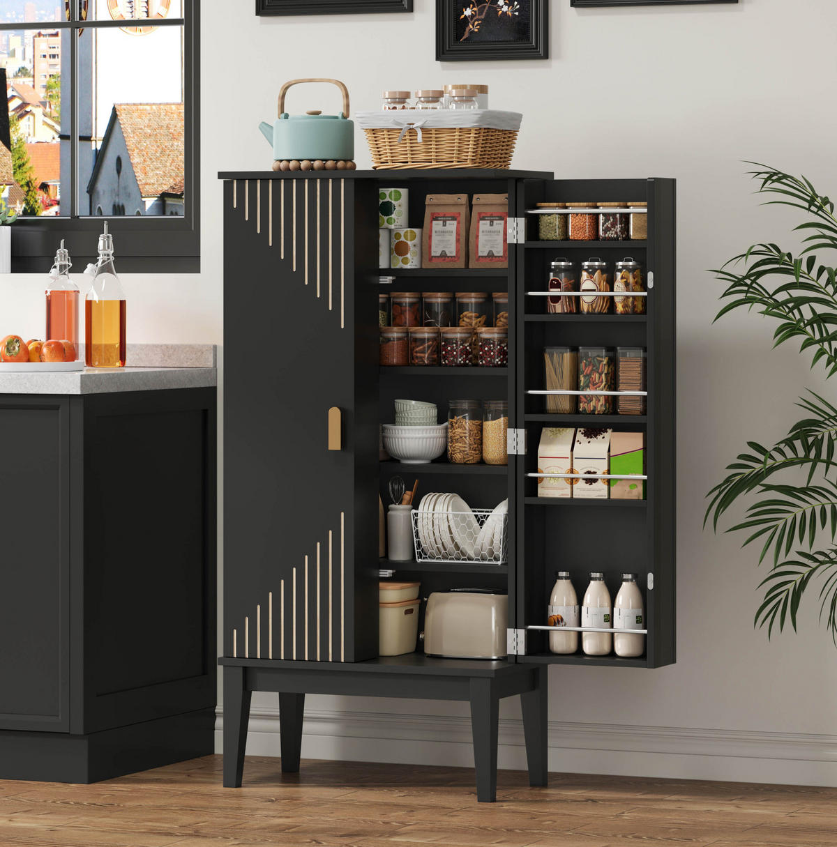 BUFFET 120/59/30 cm Schwarz aus MDF mit 2 Türen - Schwarz, Holzwerkstoff (30/120/59cm) - OKMYHOME