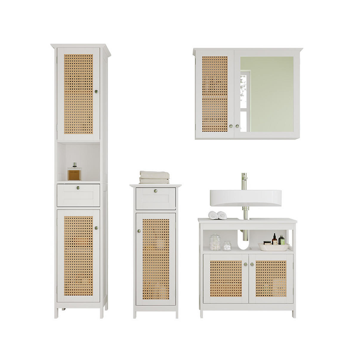 BADMÖBEL-SET Rosario Weiß 4 Teile, mit Hochschrank - Weiß, Holzwerkstoff (60/60/30cm) - Vicco