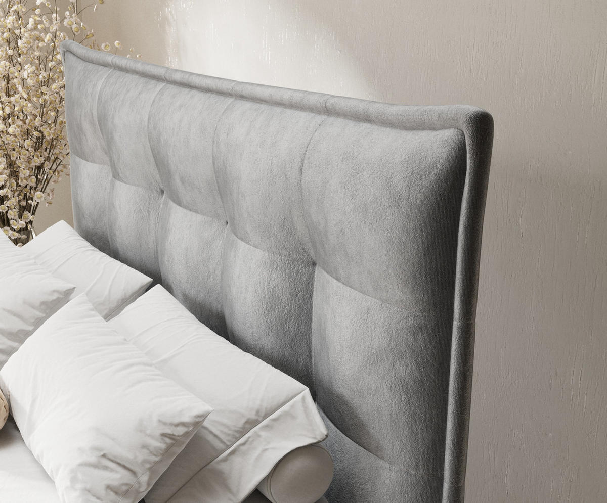 BOXSPRINGBETT Minori Grau 200/200 cm mit Latex-Topper - Silberfarben/Grau, Holz/Holzwerkstoff (200/200cm) - Maison de Reve