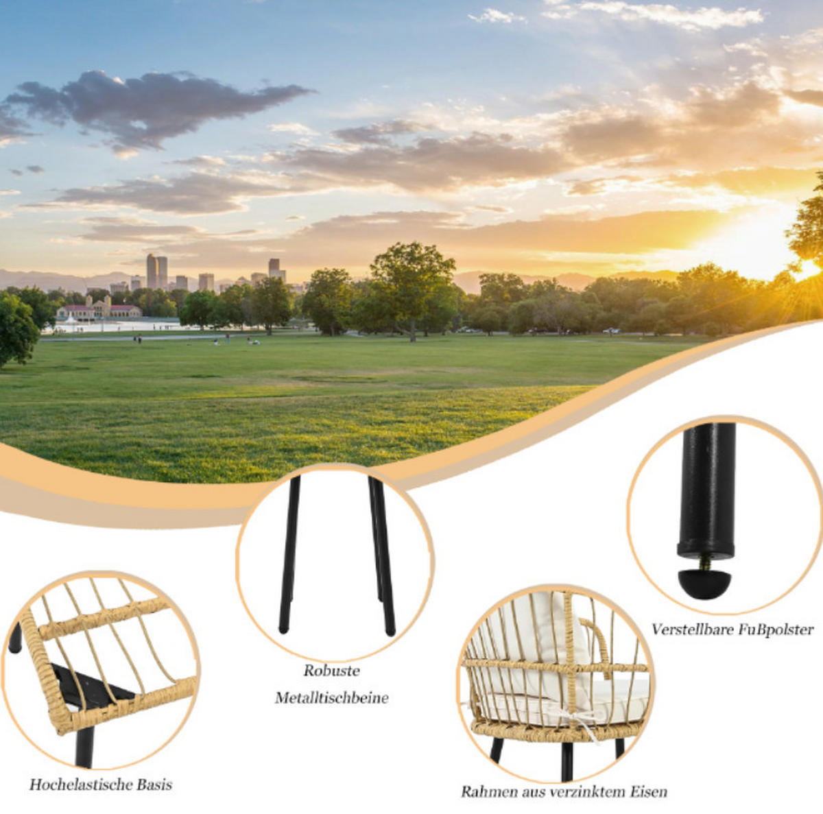 GARTENMÖBEL,1 Esstisch+2 Stühle+2 Hocker,natur - Weiß, Naturmaterialien - Vallsero