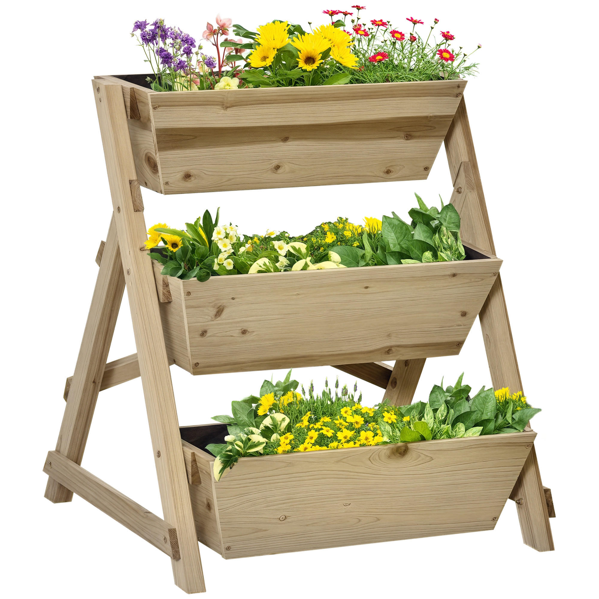 HOCHBEET DE-05334 Blumentreppe, 3 Ablagen Natur - Grün, Holz (71/77/61cm) - ComfortXL