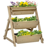 HOCHBEET DE-05334 Blumentreppe, 3 Ablagen Natur - Grün, Holz (71/77/61cm) - ComfortXL