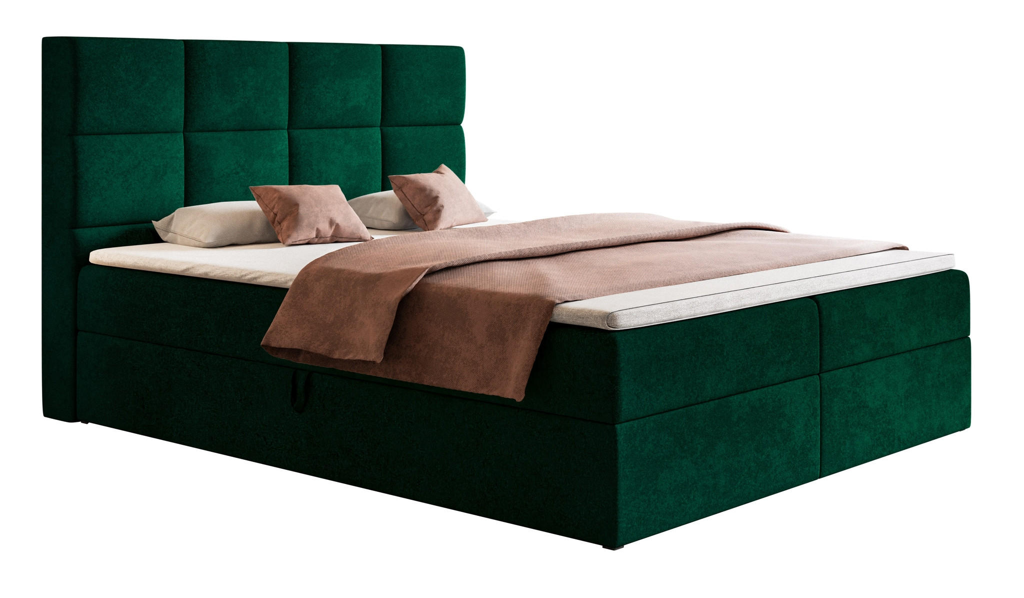 BOXSPRINGBETT mit Topper 180x200 Solo, Bettkasten, Matratze, Grün - Grün, Holz/Textil (180/200cm) - Emporius