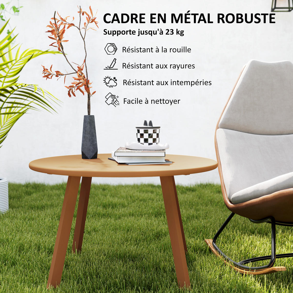 GARTENBEISTELLTISCH DE-14129 rund Ø70 cm, rutschfest Orange - Orange, Metall (70/70/42cm) - ComfortXL