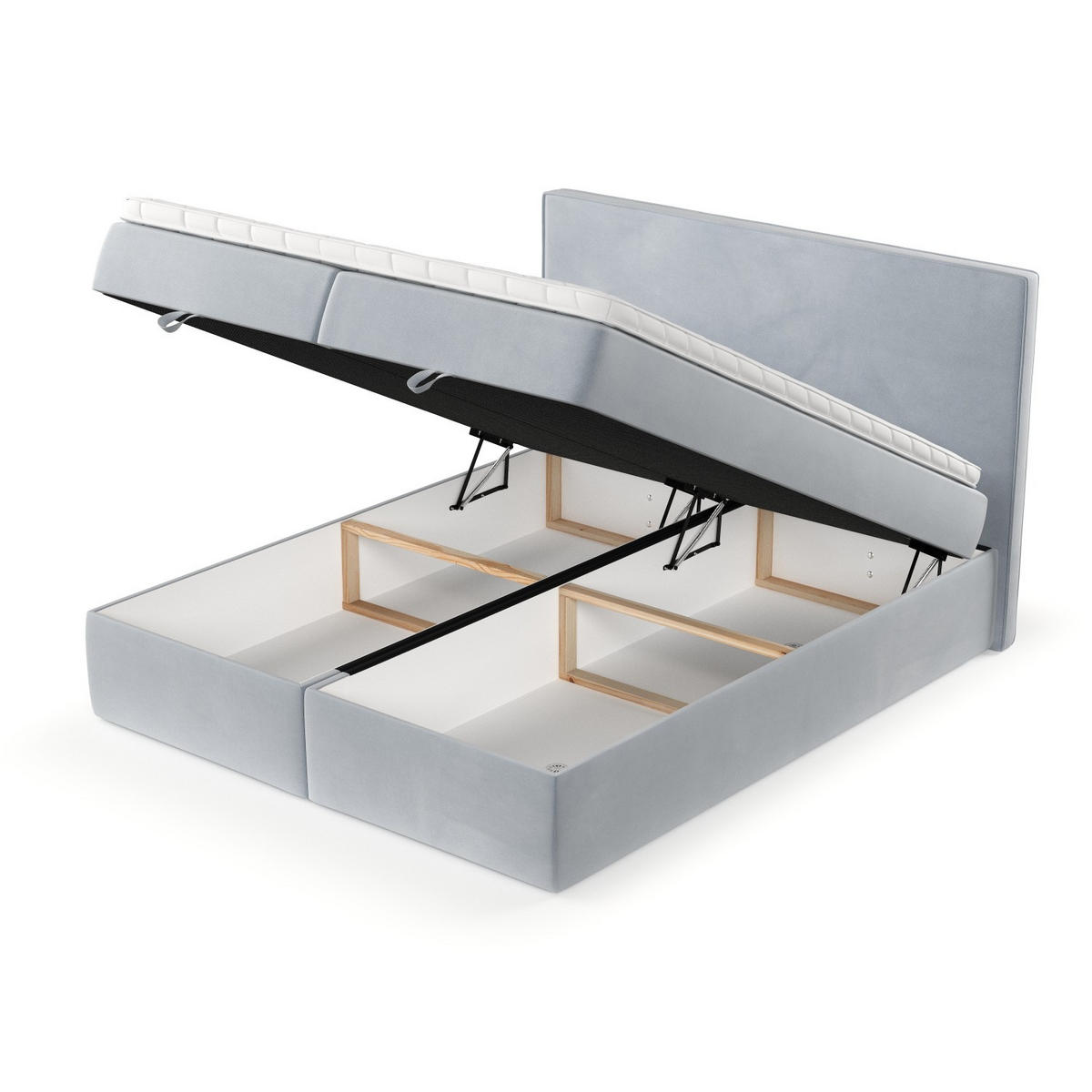 BOXBETT Velma 160/200 cm Hellgrau im Paros Stoff - Hellgrau/Schwarz, Holz/Holzwerkstoff (160/200cm) - AltaBeds