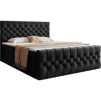 BOXSPRINGBETT Aurora mit Bettkasten, Schwarz Samt 160x200 cm – inkl. H3 Matratze und Topper - Schwarz, Holzwerkstoff/Kunststoff (160/200cm) - WFL GROUP