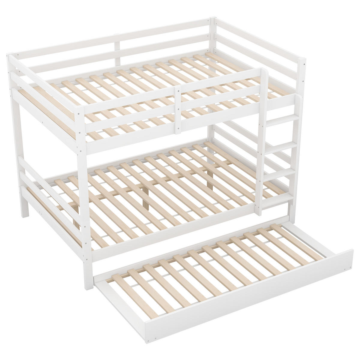 ETAGENBETT 140/200 cm Weiß mit Ausziehbett und stabiler Treppe - Weiß, Holz (140/200cm) - OKWISH