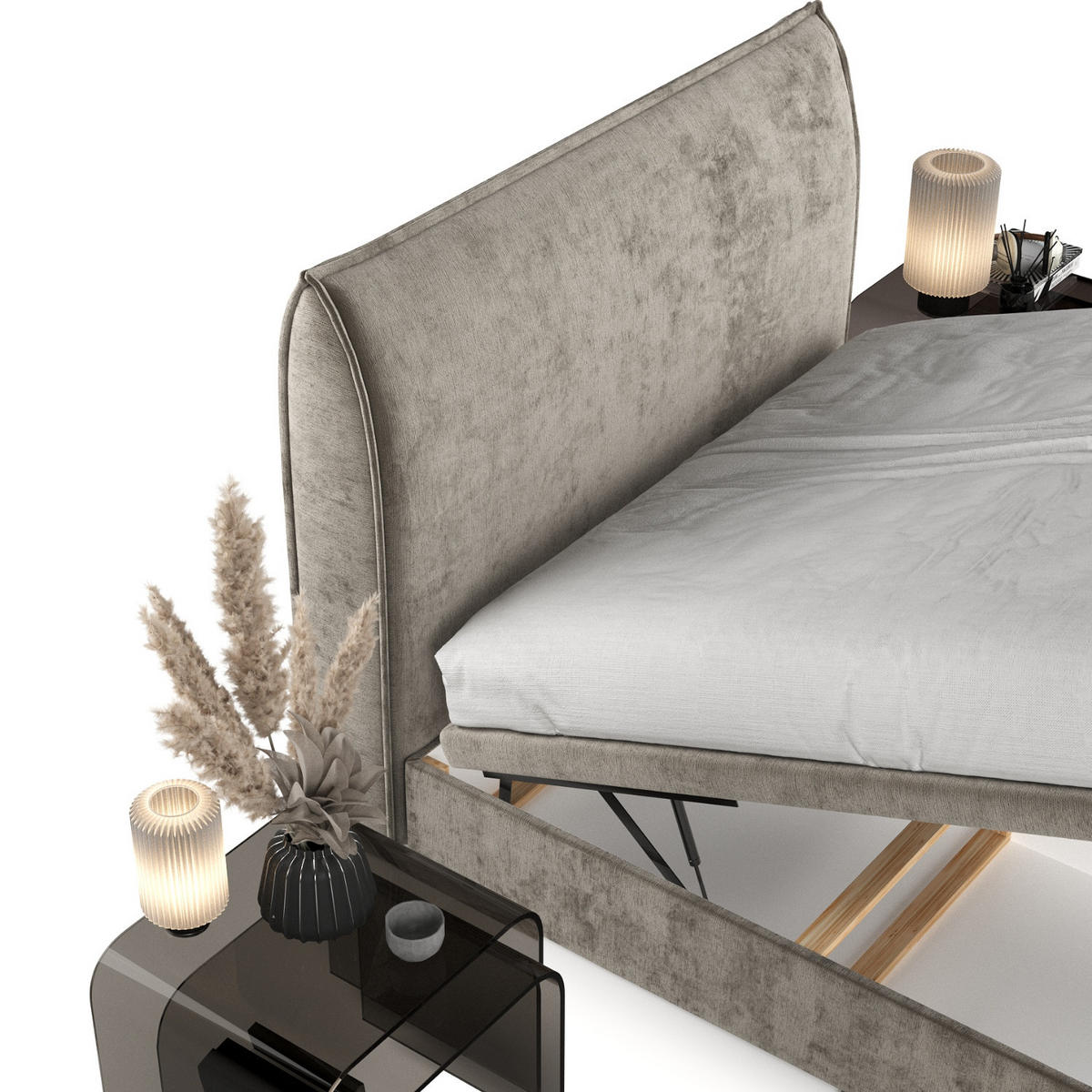 POLSTERBETT Tuvalu mit Stauraum 120/200 cm Beige im Lotta Stoff - Beige/Schwarz, Holz/Holzwerkstoff (120/200cm) - AltaBeds