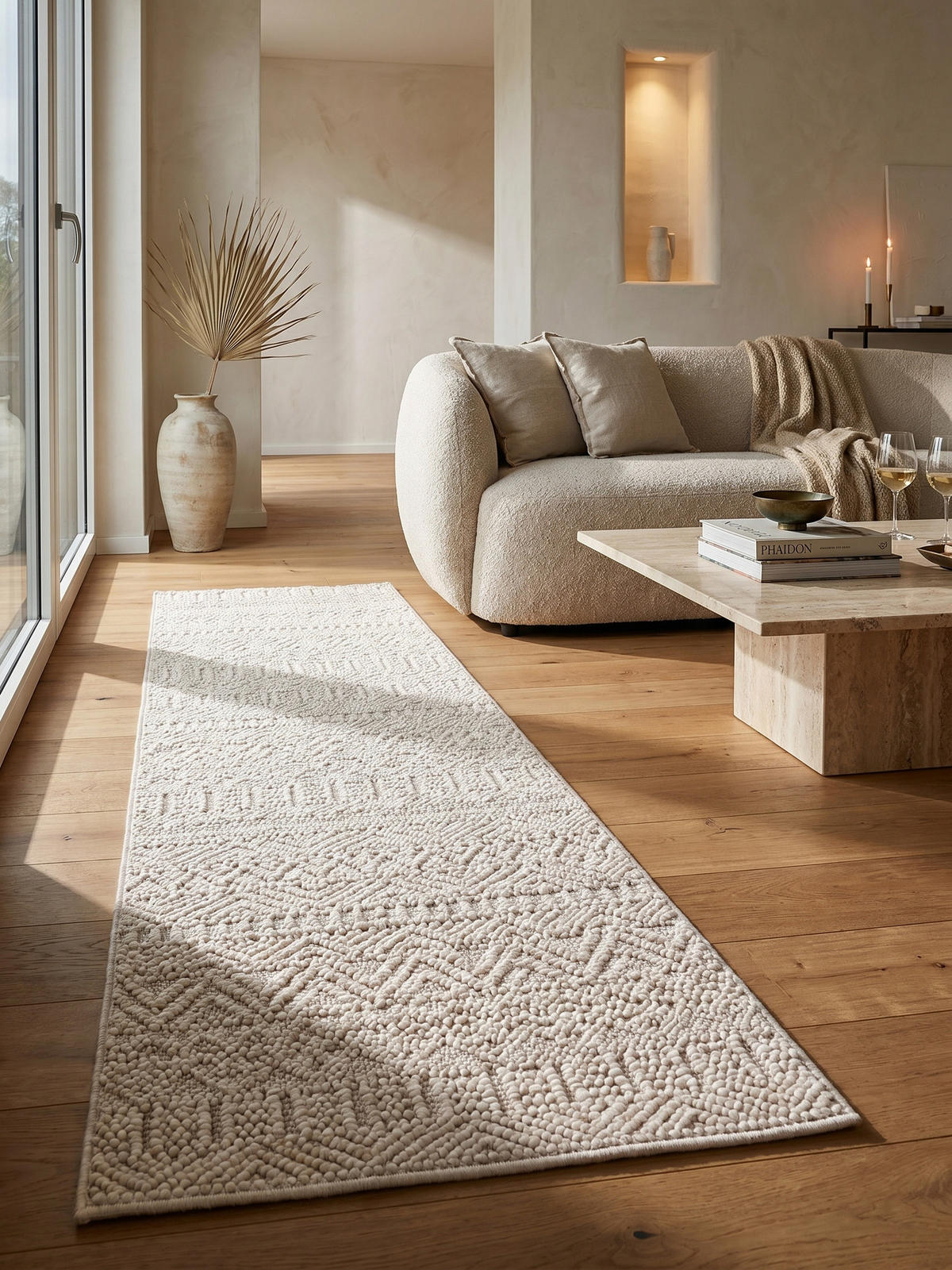 TEPPICH Flachgewebe LANGAU in Creme, mit Ethno-Streifen, 80 x 250 cm - Creme, Textil (80/250cm) - KADIMA DESIGN