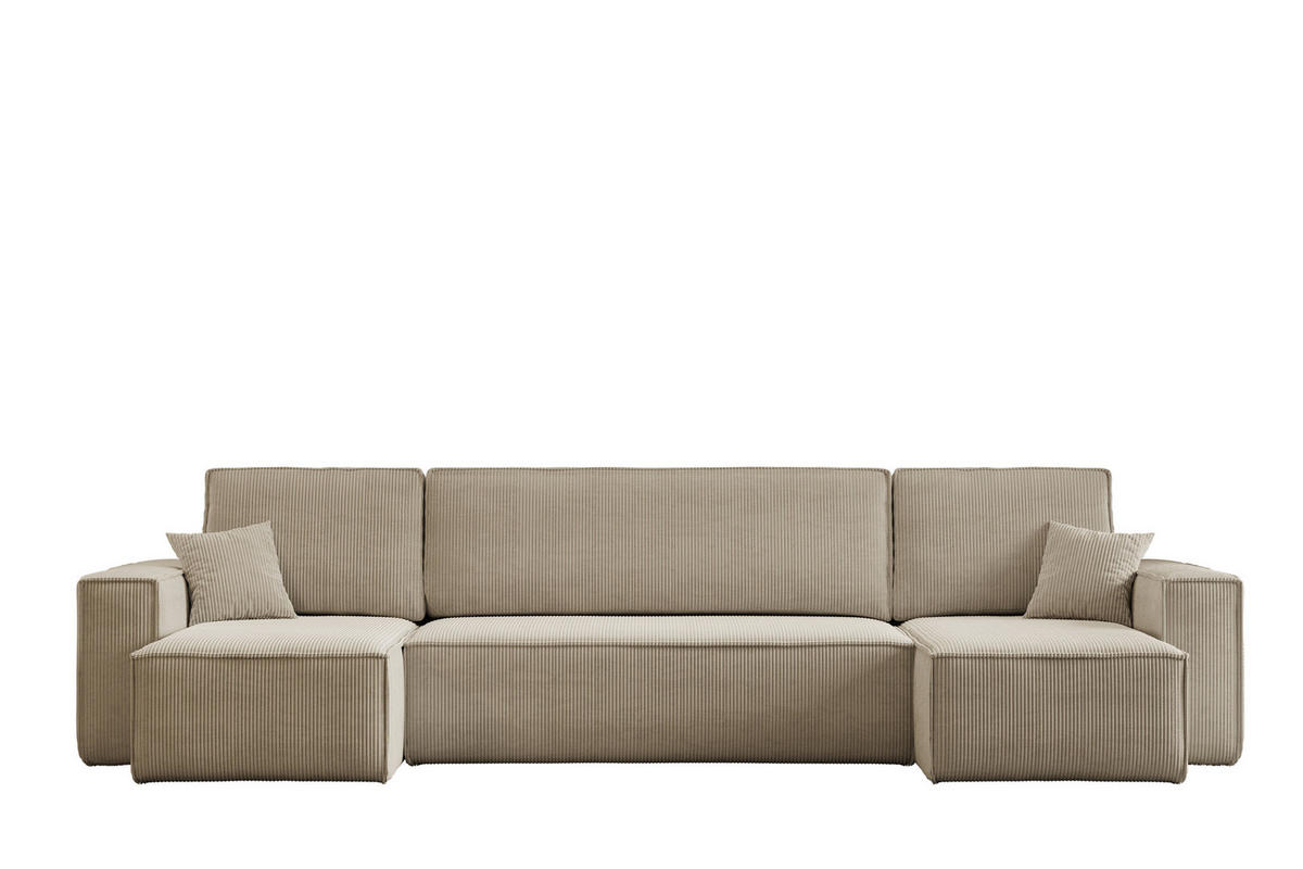 WOHNLANDSCHAFT Hugo U-Form Cordstoff mit Schlaffunktion und Bettkasten - Braun, Textil (312/83/142cm) - VENASI MÖBEL