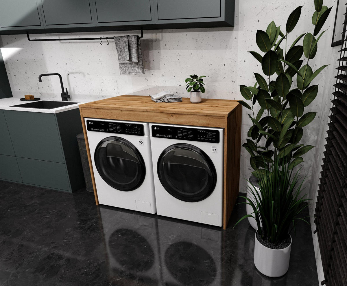 WASCHMASCHINENSCHRANK für Waschmaschine & Wäschetrockner Hellbraun 129/97/61 - Eiche Wotan, Holzwerkstoff (129/97/61cm) - RAUMHIRSCH FURNITURE