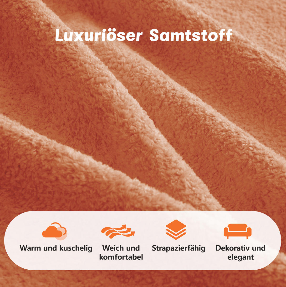 WOHNLANDSCHAFT 288/167/70 cm in Orange aus Samt mit Wellenform - Orange, Textil (167/70/288cm) - Flora Grace