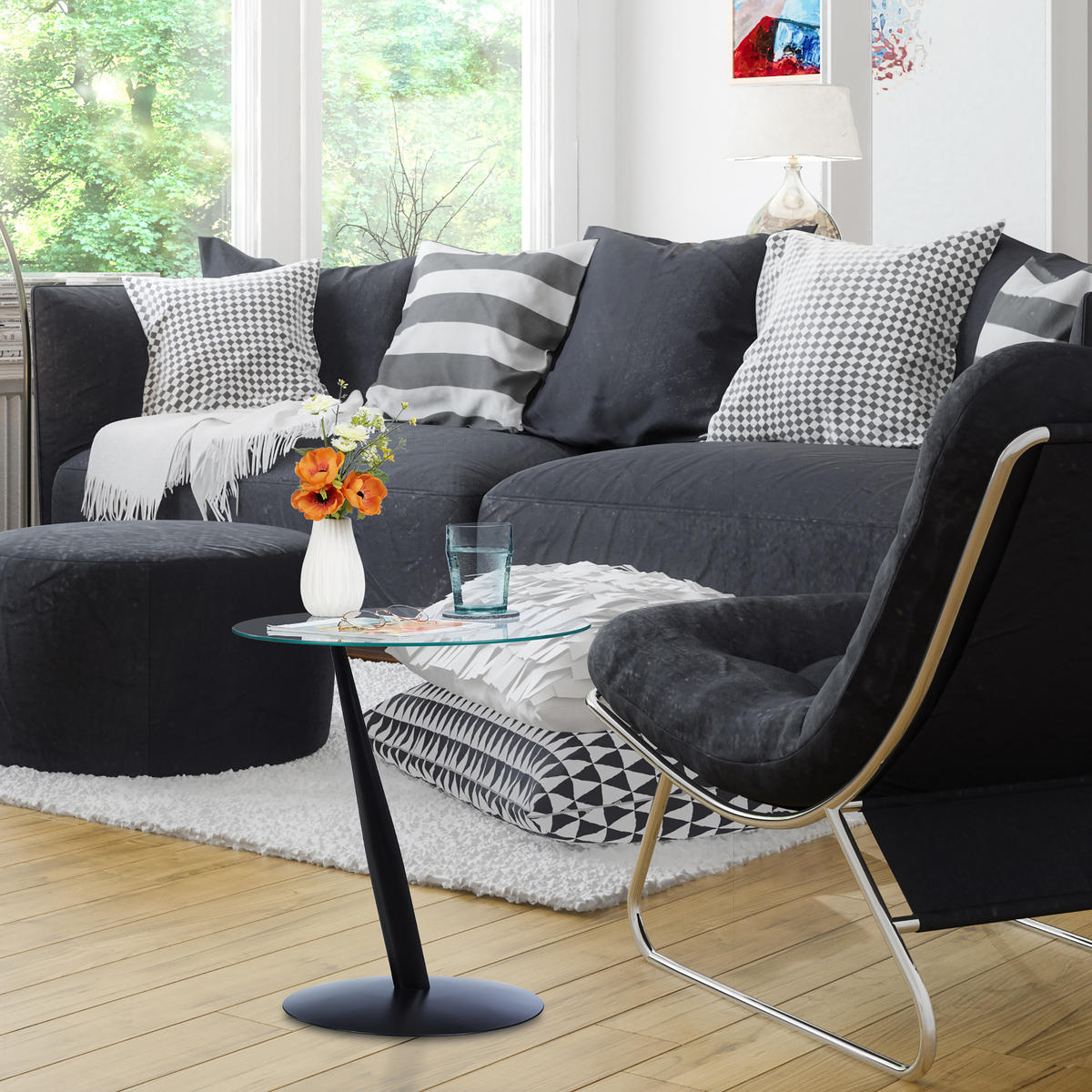 BEISTELLTISCH - Multicolor, Glas/Metall (45/45/49cm) - Relaxdays