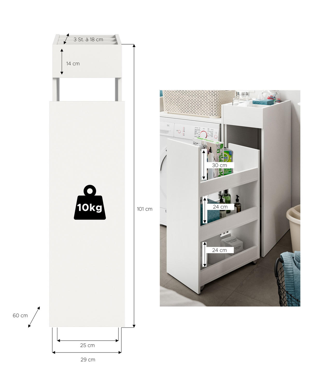ANSTELLREGAL Free Bad in weiß Nachbildung - modernes Design - B/H/T: 29x101x60 cm - Weiß, Holzwerkstoff (29/101/60cm)