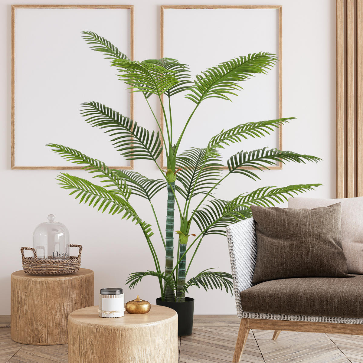 KÜNSTLICHE Palme groß 175 cm Kunstpflanze im Topf mit UV-Schutz für Garten - Schwarz/Grün, Kunststoff (175cm) - HOMCOM
